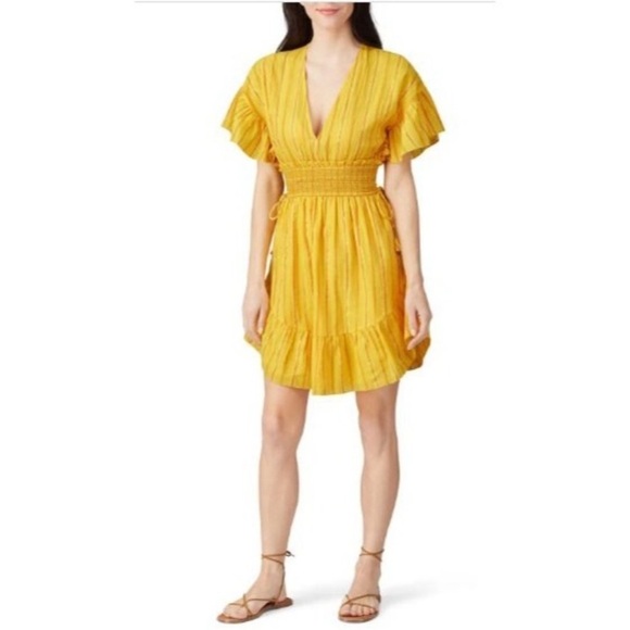 Saylor Size S Adrianne Shift Mini Dress Yellow V Neck
Hourglass Ruffle Sleeves - Picture 1 of 6